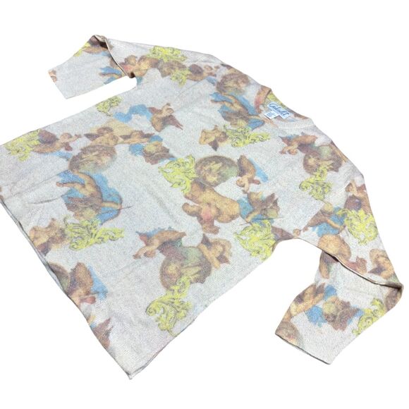 VTG Gabriella T Sweater Women's 1X Italy Cupid Angel Sparkle Beige Lambswool NWT - Picture 3 of 10